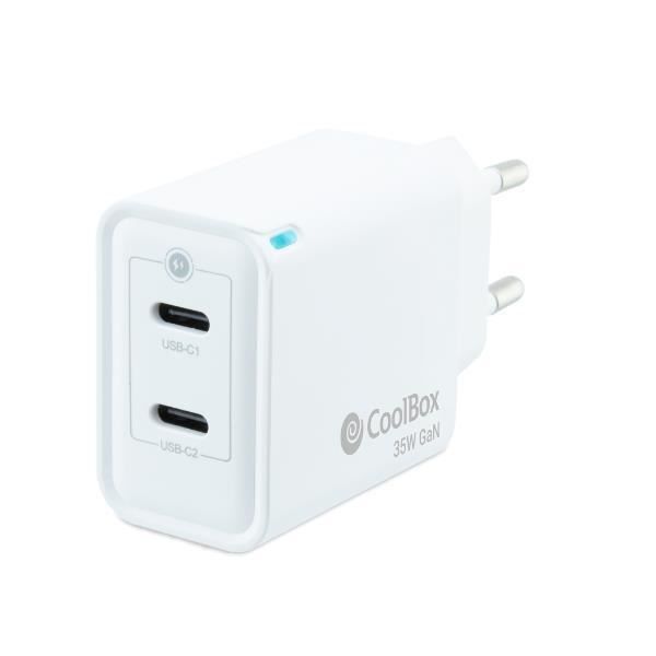CoolBox Gan 35w väggladdare - Vit - 2 USB-C-portar - Universal Vit
