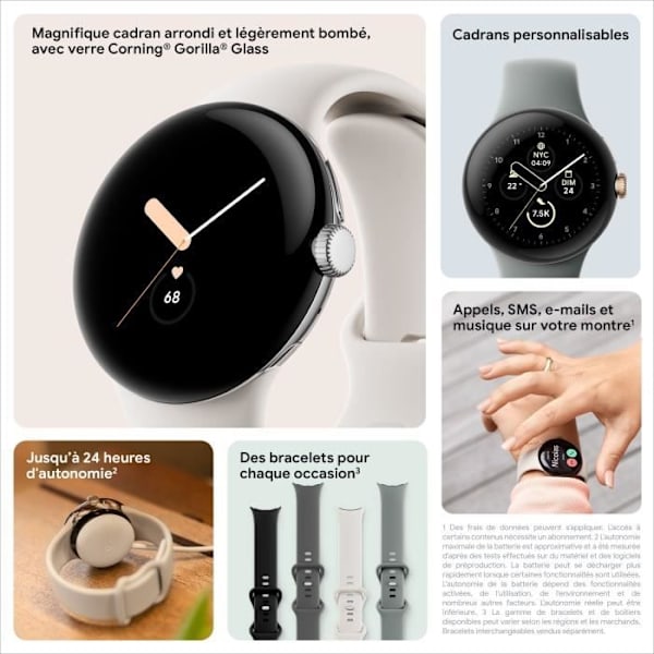 Connected klocka GOOGLE Pixel Watch - 41 mm - Active Gold Champagne - Hasselband Guldfodral i rostfritt stål - Sage 