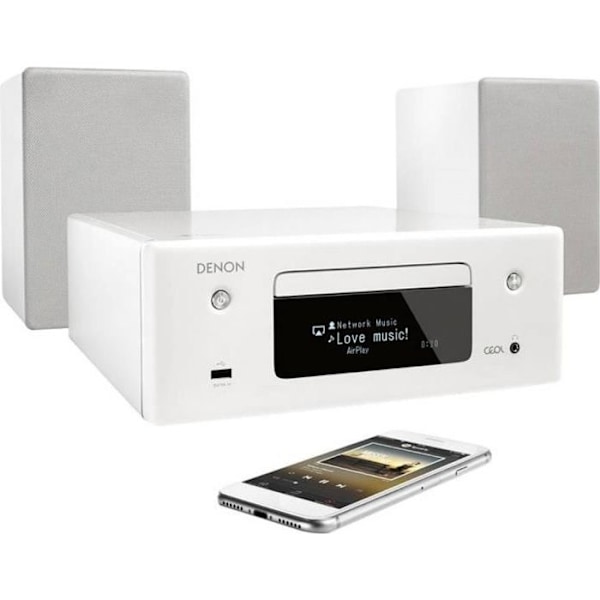 Denon CEOL N-10 stereoljudsystem - Bluetooth, CD, WiFi, USB, FM - Vit Grå, Vit