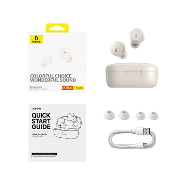 Bowie E18 trådlösa hörlurar (A00023800223-00) Bluetooth 5.3, True Wireless, ENC Call, Waterproof Baseus White