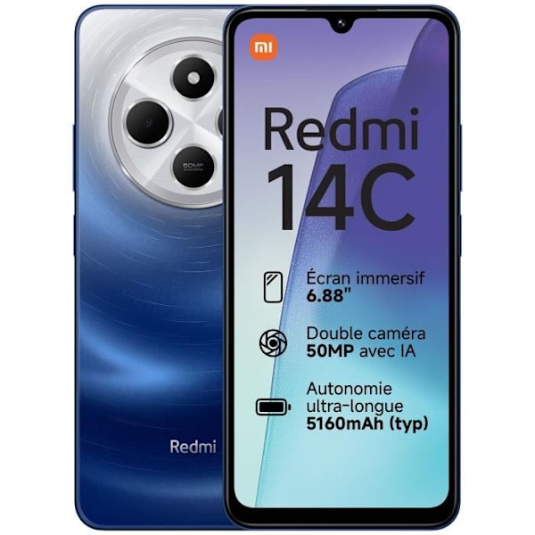 Xiaomi Redmi 14C Blue (8 GB / 256 GB) - 4G-LTE Dual SIM Smartphone - Helio G81-Ultra 8-Core 2,0 GHz - 8 GB RAM - 6,88' pekskärm