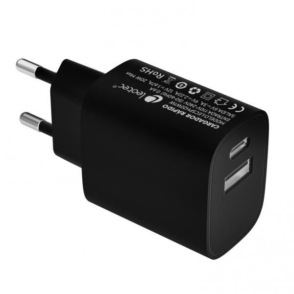 Laddare - LEOTEC - Leotec 20W - Snabbladdning - USB-C PD + USB-A - Svart Svart