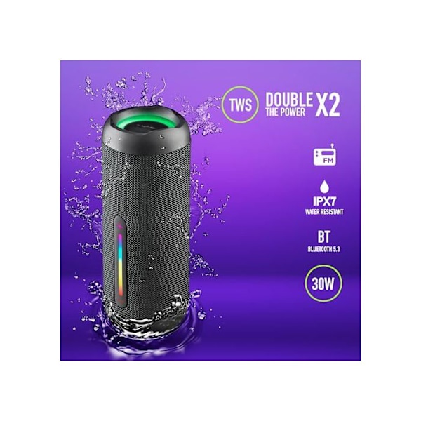 Trådlös högtalare - NGS - ROLLER FURIA 2 BLACK - 30W - Vattentålig IPX7 - Bluetooth 5.3 Svart