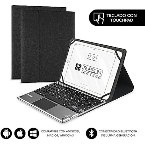 SUBBLIM FUNDA Con TECLADO KEYTAB Pro Bluetooth POUCHPAD Svart Para Tablet 10,1'/25,6CM BATERÍA 420MAH COMP. Windows/Android/iOS/