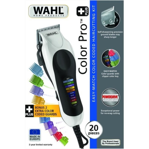 Hårklippare - WAHL - Color Pro Plus - Precisionsblad - Färgkodade guidekammar Svart