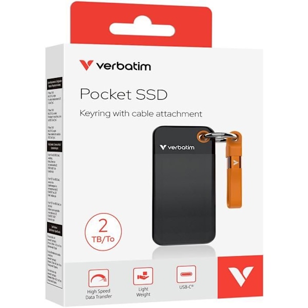 Pocket SSD - VERBATIM - 2TB - USB 3.2 Gen 2 - Svart orange - 3 års garanti