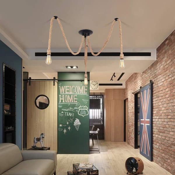 DIY Retro industriel hamptov lysekrone, 3-lys pendel, E27 fatning til retro loftslampe