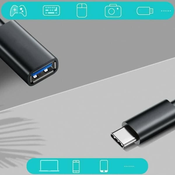 USB-C–USB-A OTG-sovitin (naaras) – Yleiskäyttöinen OTG-kaapeli älypuhelimille ja tableteille (musta)