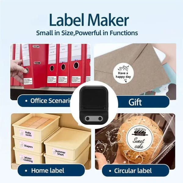 Mini lomme termoprinter – blækfri, Bluetooth – studerende, fotolabels – sort