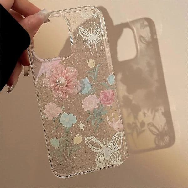 Mjukt TPU 3D Rosblommig Glitterfodral för iPhone 15 Pro