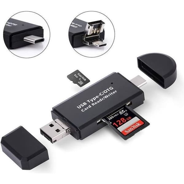 Hukommelseskortlæser - RD320 - USB, Micro USB, USB-C - Kompatibel med SD- og Micro SD-kort - 4 i 1