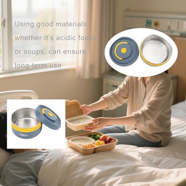 Varm lunsjbeholder for mat, 420 ml rund dobbeltlags termisk matboks i 304 rustfritt stål, mørkeblå