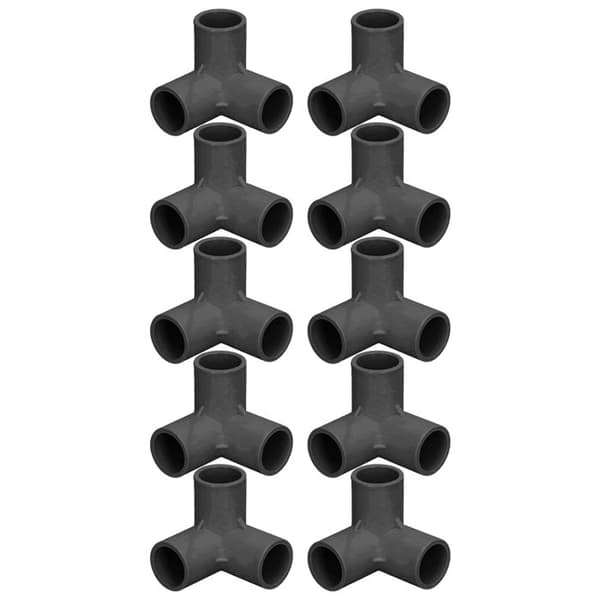 10 stk. 3-vejs PVC T-stykke – 90° vinkel 25 mm – Robust fitting – til rør, drivhuse, telte, møbler – Sort