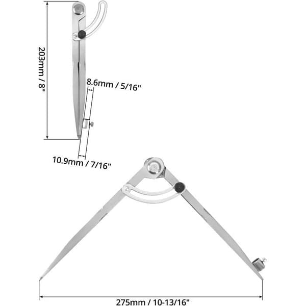 200 mm spids passer, tømrerpasser, stor diameter passer med blyantholder, til geometri og tegning