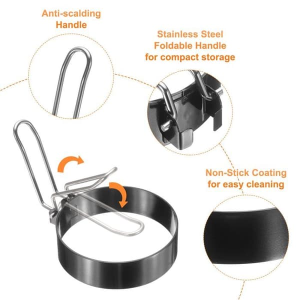 Sett med 4 eggeringer, 7,6 cm (3 tommer) non-stick pannekakering i rustfritt stål.