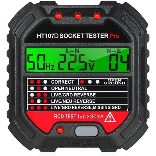 HT107 Stikdåsetester, RCD Multifunktions Auto Output Detektor med LCD Display Måler Værktøj