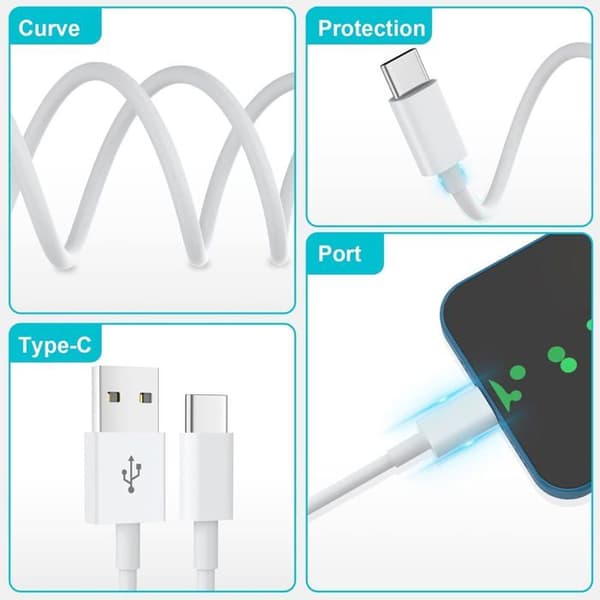 Pakke med 2 USB-C ladekabler, 2m, hurtiglading - Hvit