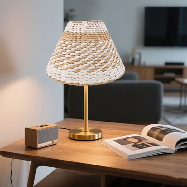 Vævet lampeskærm – E27/E14 – håndlavet papir & rør – blødt lys – 29,5×16,5cm