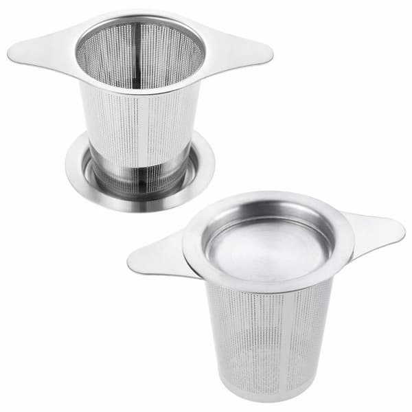 2 STK Te-infuser, Te-infuser med fine huller i 304 rustfrit stål, med to tapper og låg til krus kop tekande