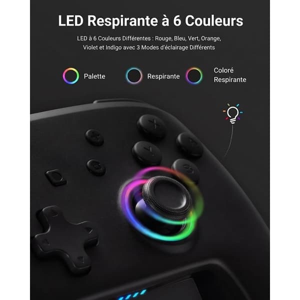 Switch/2/OLED/LITE LED RGB Controller Sort - Trådløs Bluetooth Controller - Hall Joysticks - 6 Akser - Vibration - Programmerbar Knap