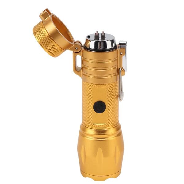 Vandtæt elektrisk lighter – Plasma lysbue + 3-tilstands zoomlys – Camping/Vandring – Guld