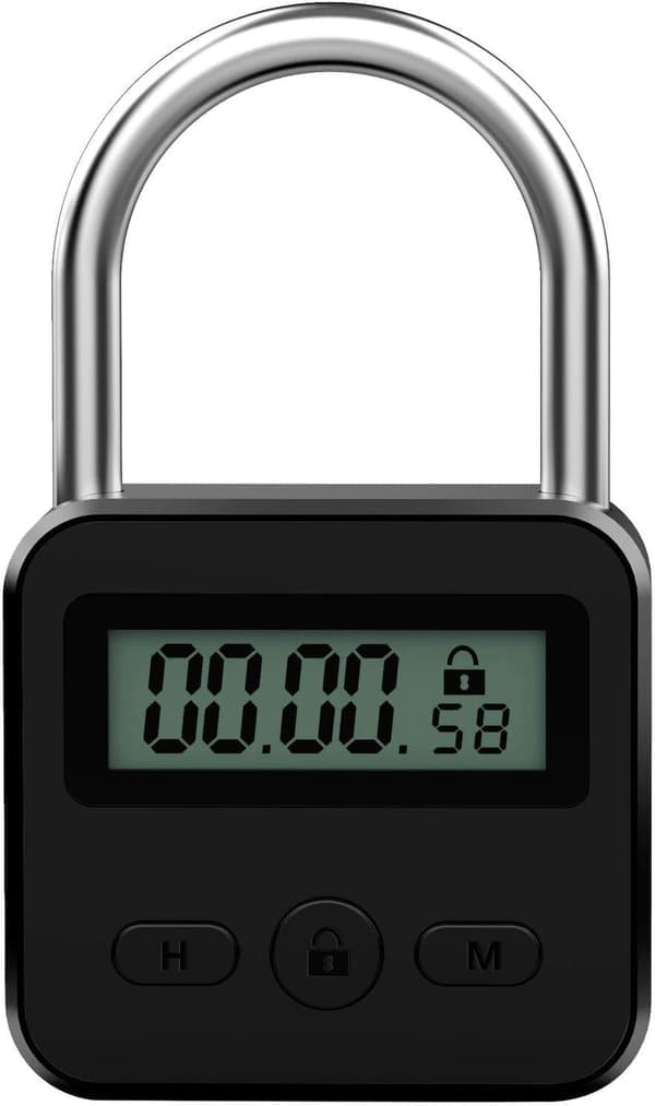 Metalltimerlås - Elektronisk tidslås med LCD-skjerm - USB-lading (svart)