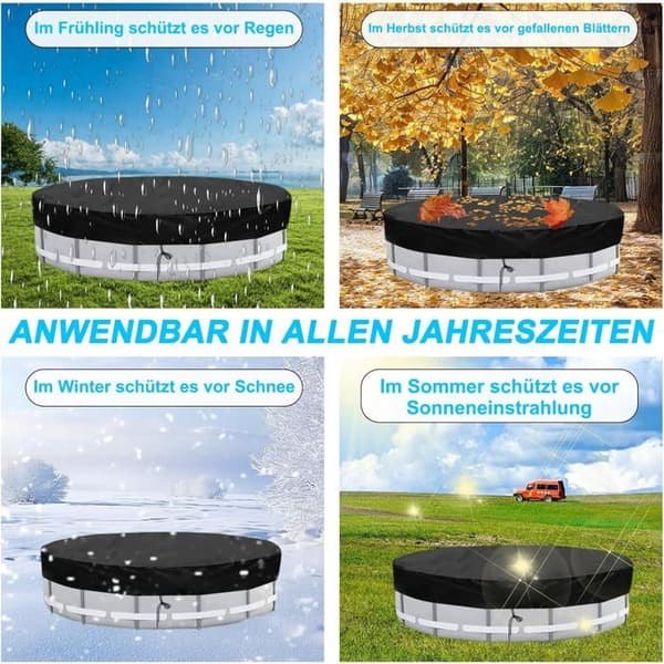 Sammenklappeligt cirkulært swimmingpoolovertræk – UV-resistent, bærbart, med opbevaringstaske – Velegnet til soppebassiner – 190x30cm