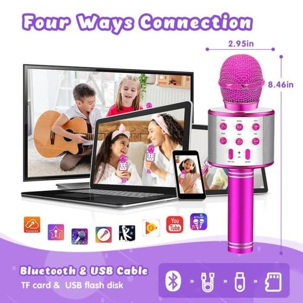 Trådløs karaokemikrofon - Lilla - USB - Bluetooth - Barn 3-12 år