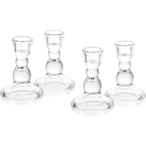 Koniske lysestaker i glass, sett med 4 klare Glasseam lysestaker, julepynt i bulk