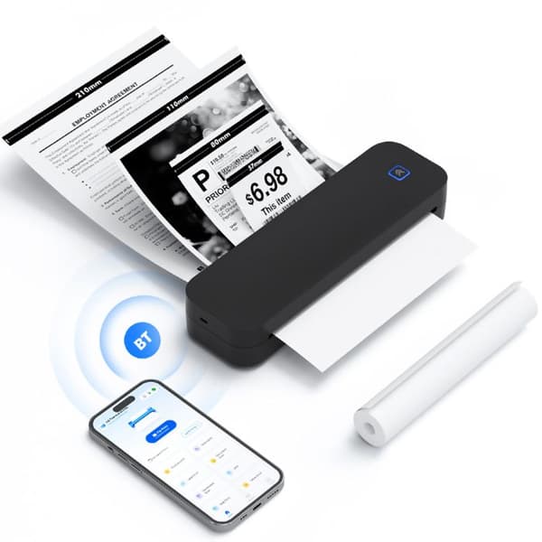 Bærbar A4 termisk skriver uten blekk - Trådløs Bluetooth-skriver kompatibel med iOS og Android - Miniskriver
