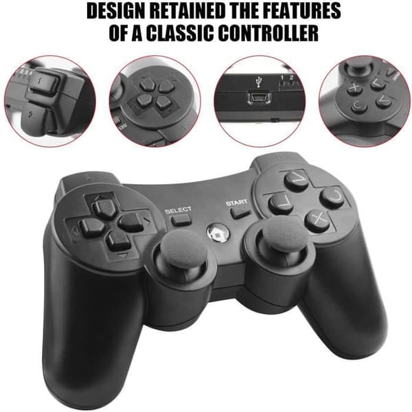 Diswoe Trådløs Bluetooth Controller til PS3, 6-akset Gamepad til Playstation 3, Bonus Gratis Opladerkabel, Wi