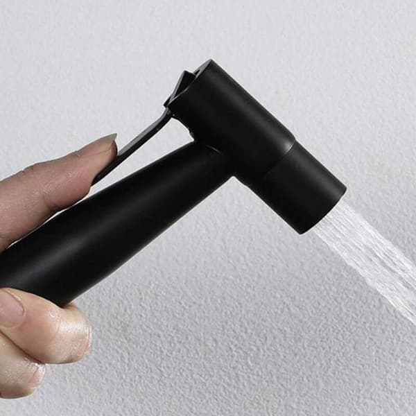 Sort bærbar bidet-sprøjte – SUS304 rustfrit stål – EPDM gummislange – G1/2 vinkelventil til badeværelse