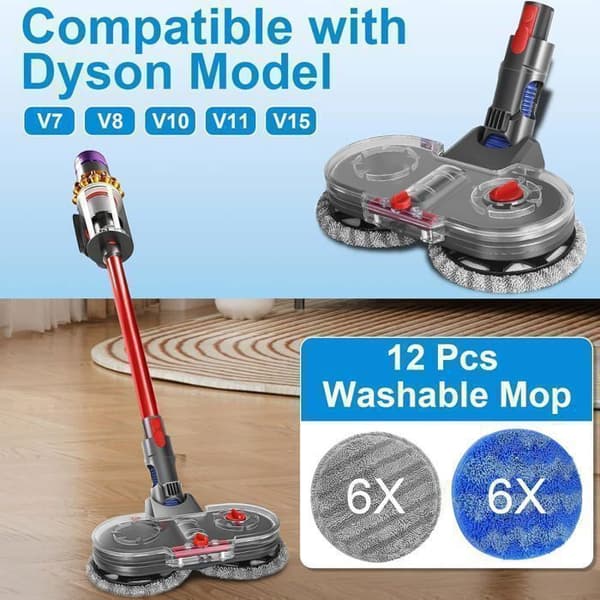 Elektrisk mopphode for Dyson V11 V10 V8 V7 - CALDION - Dobbel rotasjon - Avtakbar vanntank