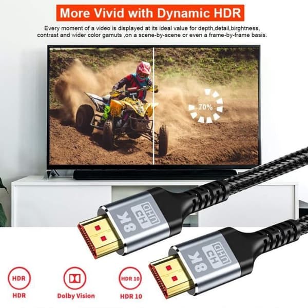 Ototon® 1.5M HDMI 2.1-kabel 8K 60Hz 4K 120Hz Dolby Vision Höghastighets 48 Gbps över Ethernet Stöder 3D eARC HDR Dynamisk VRR - 1.5M