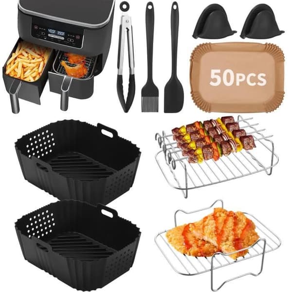 Tilbehør til airfryer - 14-dels sett - Silikon - Rustfritt stål - Kompatibel med Ninja SL400EU