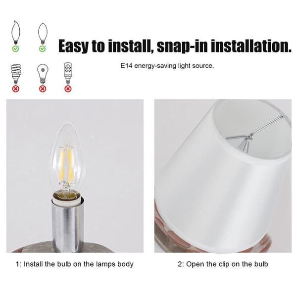 2-pack tyglampskärmar – PT10 Vit – Clip-on E14 – Vardagsrum Sovrum