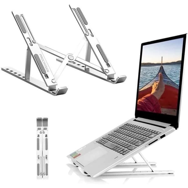 Justerbart sammenleggbart laptopstativ, sklisikker nettbrettholder i aluminiumslegering, sølv