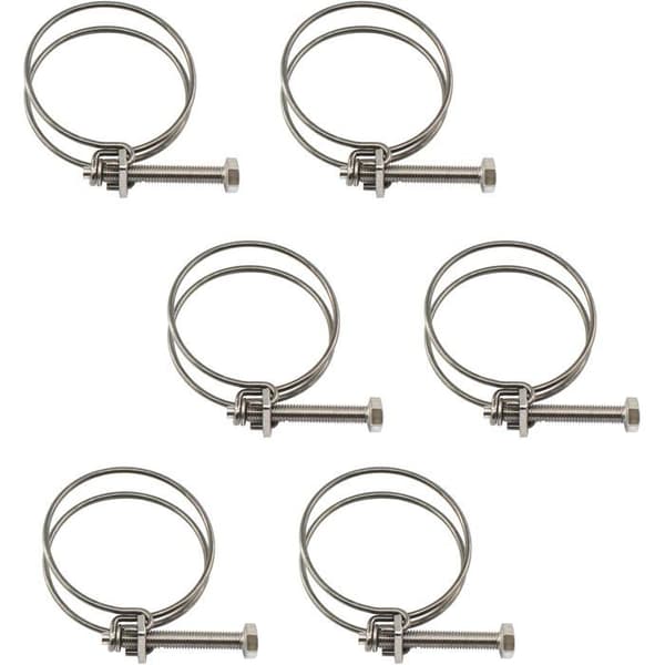 Sett med 6 dobbelttråds slangeklemmer i 304 rustfritt stål, 40 til 45 mm