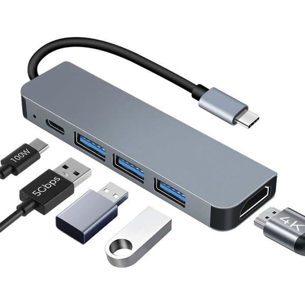 USB-C-hub, USB-C til HDMI 4K-adapter med 100W PD, USB 3.0-porter, Multi-data-porter 5 Gbps 5-i-1 USB-C-dokk