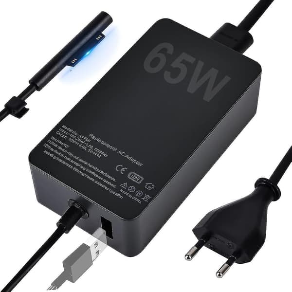 Surface Pro Oplader, 65W 15V 4A Microsoft Surface Oplader Til Surface Laptop 4/3/2/1, Surface Book1/