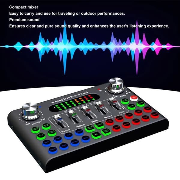 Lydmixer - Kompakt 820 mAh - 18 specialeffektknapper - Bluetooth 5.0 - Flersproget