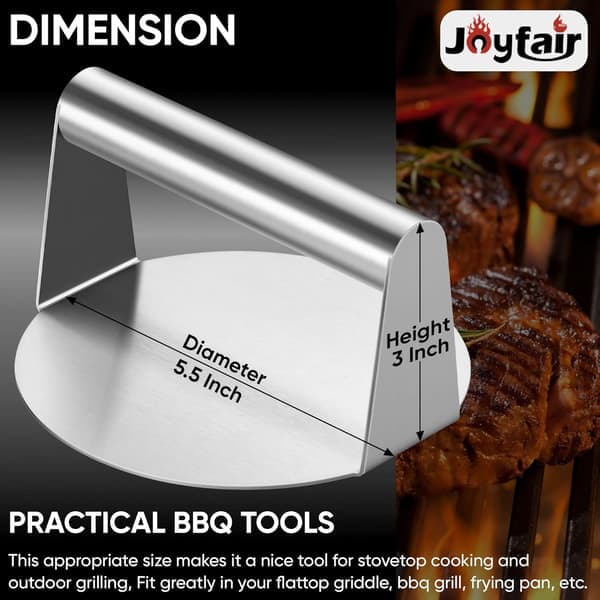 Press rustfritt stål hamburgerkutter Flat-Top Grill Press Bacon Biff Biffsandwich Kraftig og tåler oppvaskmaskin Tilbehør og verktøy