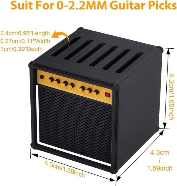 Gitarrplektrumhållare Box Förstärkare Högtalare Plektrumhållare med 5 Celluloid Gitarrplektrum Gitarrplektrum Förvaringslåda Set för Gitarr Bas Ukulele Spelare