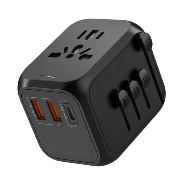 Yleissovitin 30W, 2 USB-A, 1 USB-C - Yhteensopiva yli 100 maan kanssa