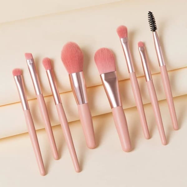 Sæt med 8 bærbare professionelle makeupbørster, et premium børstesæt og en PU-læderpose