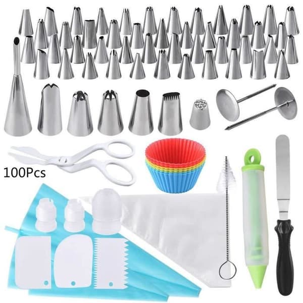 Spritsmunstycken och påsar - 100 delar - Rostfritt stål - Silikon - Komplett set