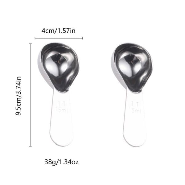 Et sæt med 2 kaffemåleskeer i rustfrit stål (15 ml/15 ml)