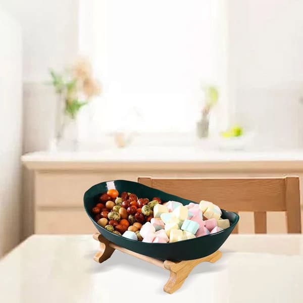 Frugtskål i ét niveau – Træ/plast – Pladsbesparende – Til spisestue- eller stuebord