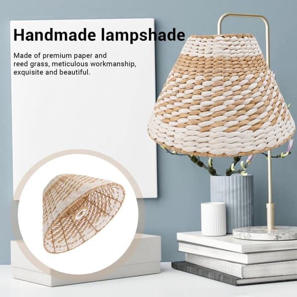 Vævet lampeskærm – E27/E14 – håndlavet papir & rør – blødt lys – 29,5×16,5cm