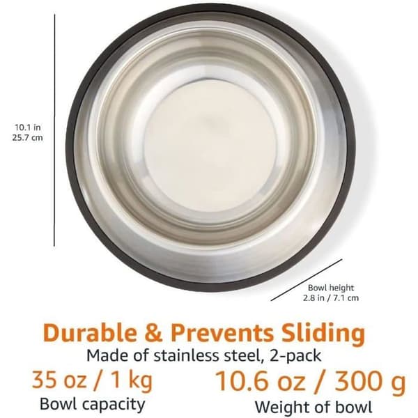Hundskålar (vatten och mat), rostfritt stål, set om 2, silver